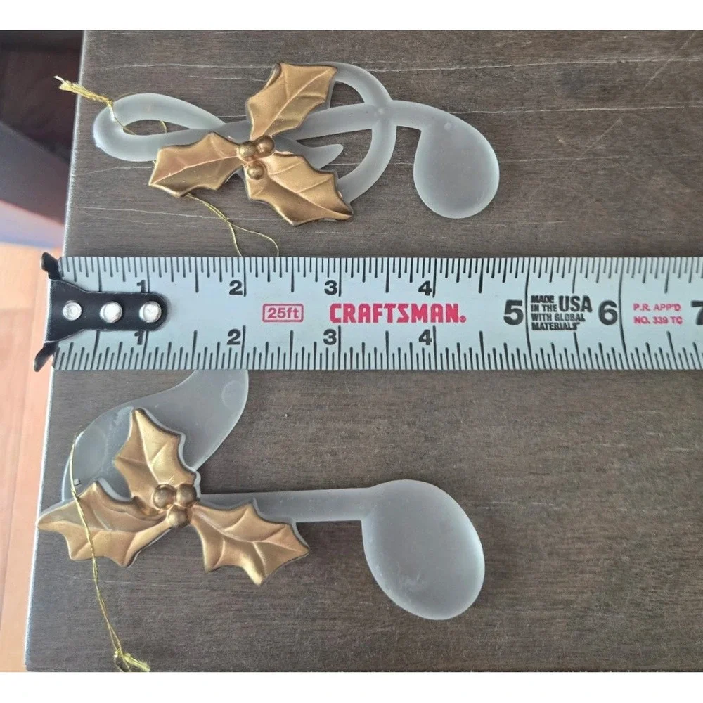 7 Vintage Frosted Glass Treble Clef Christmas Ornaments Gold Holly Music Lot